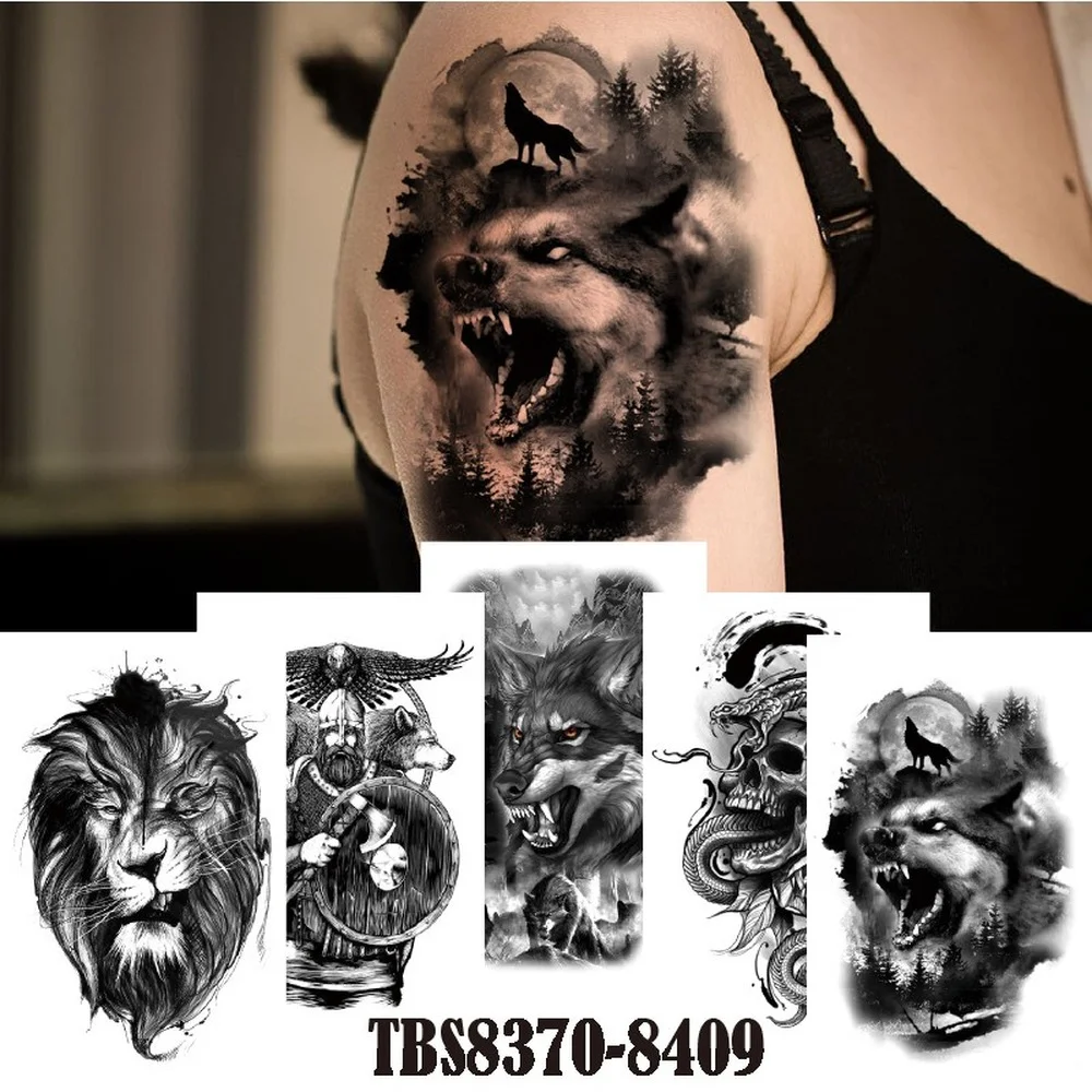 Top Trends: Waterproof Temporary Tattoo Sticker Animal Tatoo Sticker Wolf Head Lion Skull Head Male Domineering Water Transfer Tatto Sticker Shoppable Styles