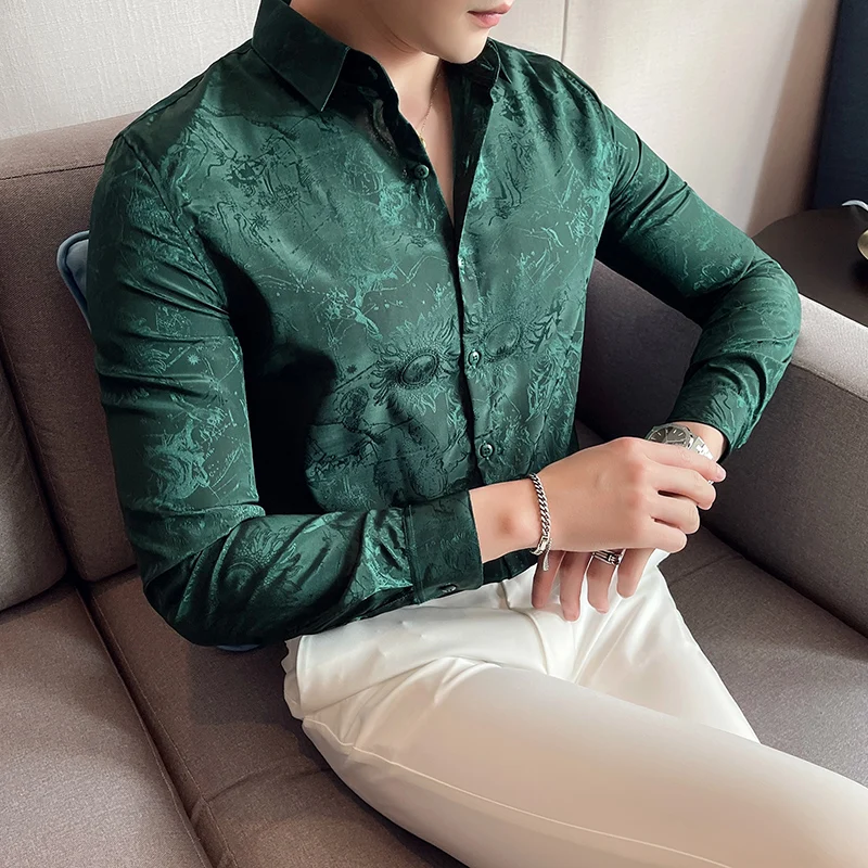 Top Trends: 2023 Mens High Quality Stripe Slim Fit Long Sleeve Shirts / Male Fashion Business Casual Dress Shirt Green Black Lapel Shirts Shoppable Styles