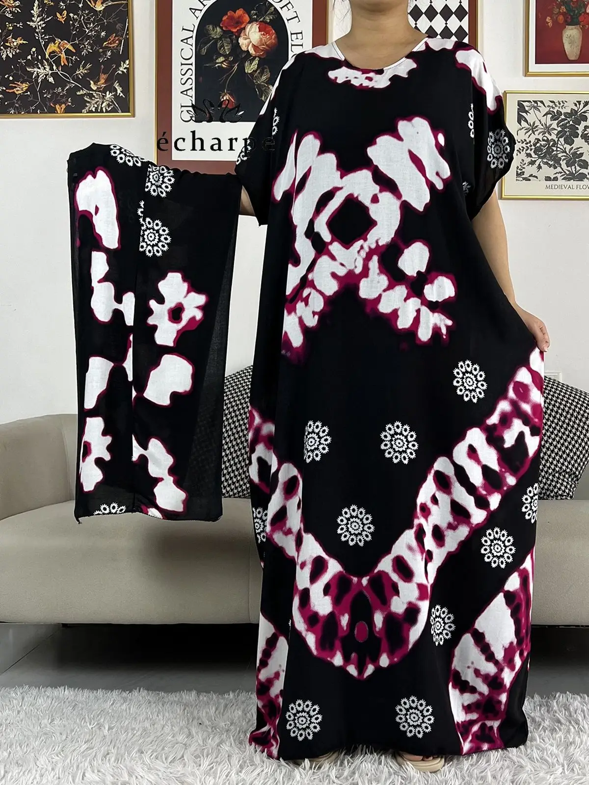 Top Trends: Latest African Dashiki Solid Cotton Floral Summer Dress Printed Short Sleeve Loose African Women Casual Dress With Scarf Shoppable Styles