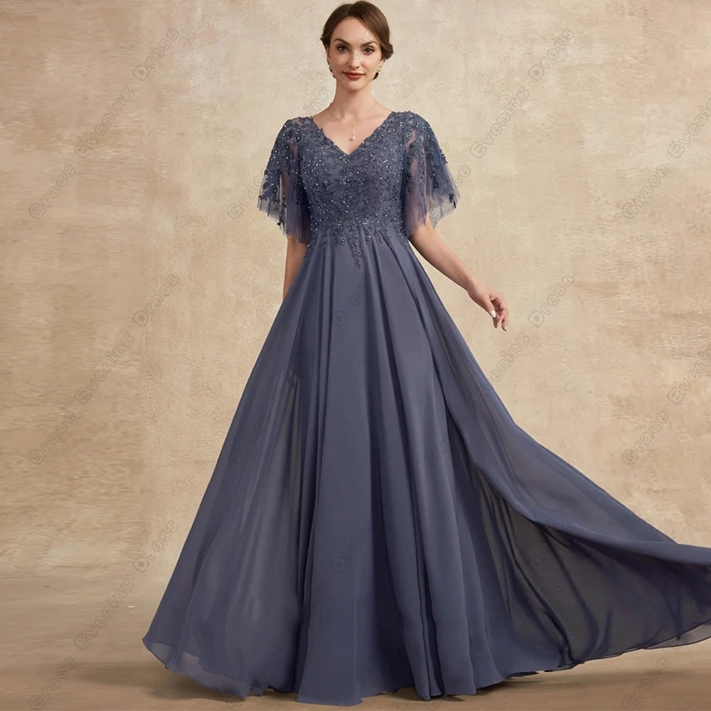 Top Trends: Charming Half Sleeve Mother Of Bride Dresses For Women Strapless Elegant Chiffon Wedding Party Gown With Lace Vestido De Noche Shoppable Styles