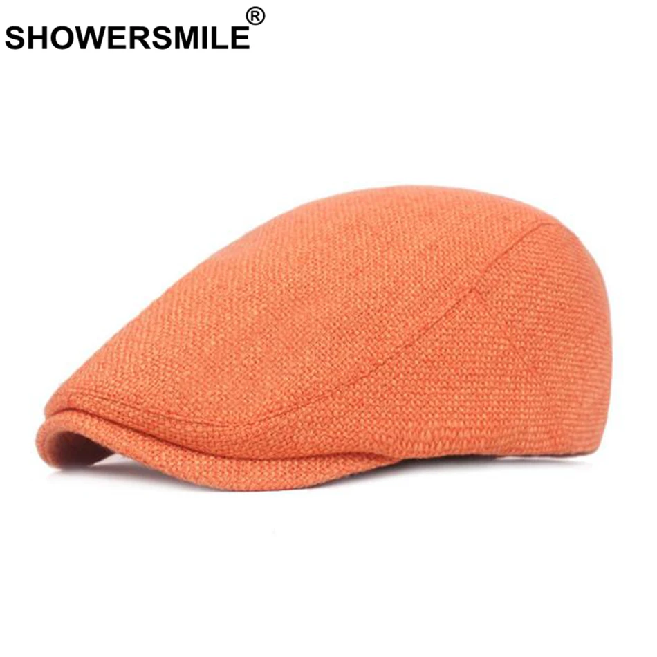 Top Trends: SHOWERSMILE Flat Caps For Men Cotton Linen Duckbill Ivy Cap Women Vintage Solid Orange Casual Autumn Beret Cabbie Cap Unisex Shoppable Styles