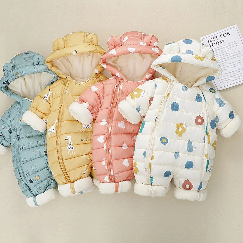 Top Trends: Newborn Baby Jumpsuit Hooded Plus Velvet Warm Winter Wear Baby Boys Snowsuit Toddler SnowSuit Girl Cotton Overalls Rompers New Shoppable Styles