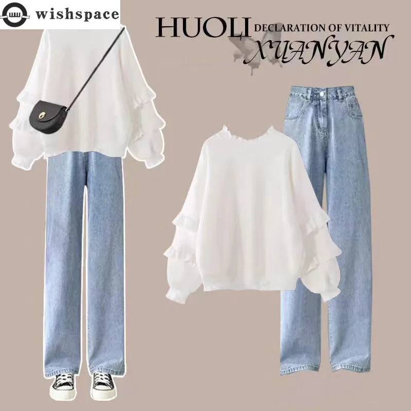 Top Trends: Spring And Autumn Korean New Set For Female Students Korean Loose Fashion Long Sleeve Top+ Wide Leg Pants Two Piece Set Fashion Shoppable Styles