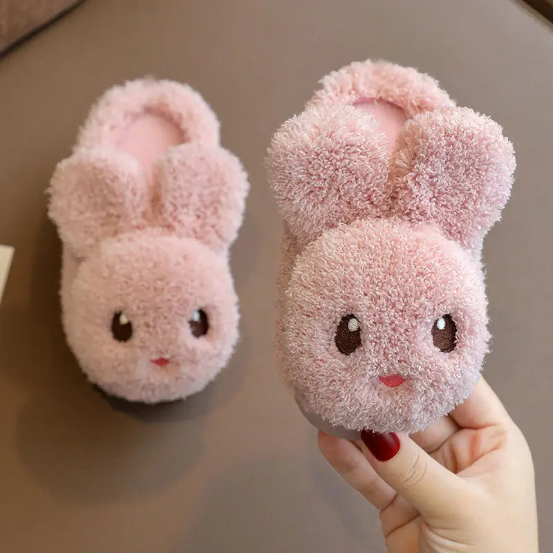 Top Trends: New Cute Rabbit Ears Children Fuzzy Slippers Autumn Winter Home Indoor Warm Cotton Fluffy Slippers Fur Slip-On Baby Kids Shoes Shoppable Styles