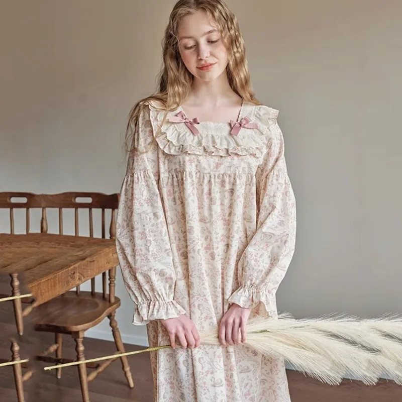 Top Trends: Autumn Night Dress Women Lace Floral Nightgowns Long Sleeve Sleepshirt Spring Elegant Vintage Sweet Home Dressing Gowns Outwear Shoppable Styles