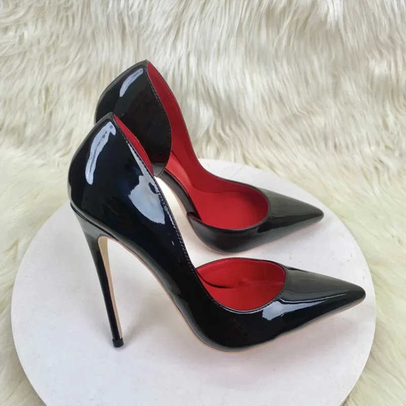 Top Trends: High Heeled Shoes With Side Air, Red Sole, Black Women&#039;s Shoes, Sexy Slim Heels, Pointed Toe, Patent Leather, Shallow Cut Heels Shoppable Styles