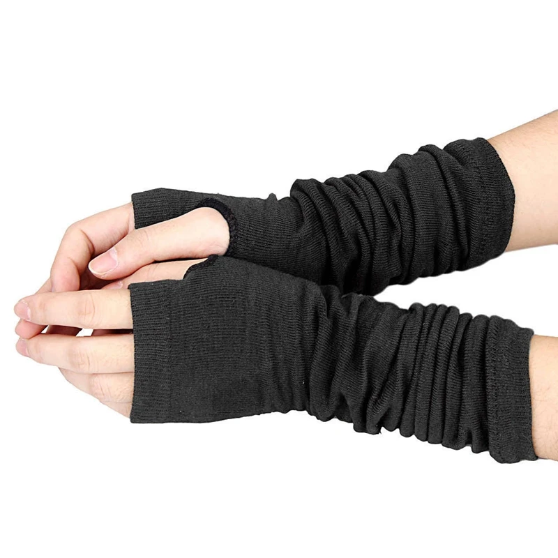 Top Trends: Men Women Unisex Knitted Fingerless Gloves Soft Warm Long Mitten Warm Winter, Black Shoppable Styles