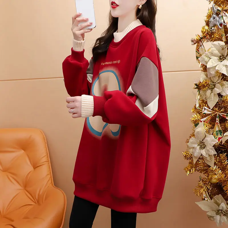 Top Trends: Autumn Winter New Women's Pullovers Half High Collar Spliced Digital Hoodies Fashion Simplicity Loose Casual Long Sleeve Tops Shoppable Styles - Image 3