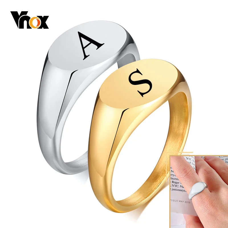 Top Trends: Vnox 9mm Personalized Signet Rings For Women, Minimalist Oval Top Stamp Finger Band, Chic Stainless Steel Candid Street Jewelry Shoppable Styles