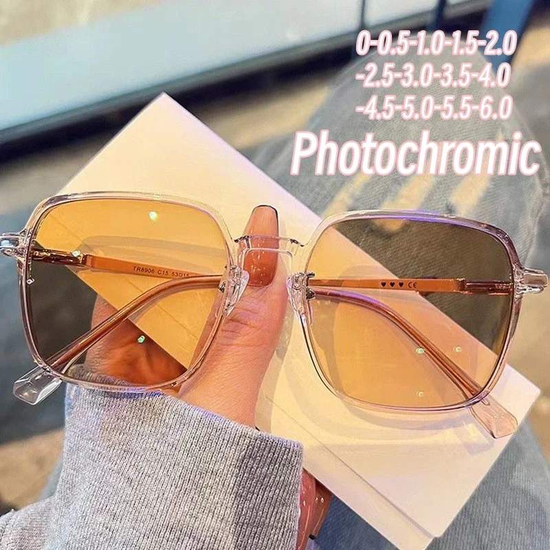 Top Trends: New Trend Photochromic Anti-Blue Light Myopic Glasses Ladies Oversized Ultra Light Near Sight Eyewear Finished Diopter Glasses Shoppable Styles