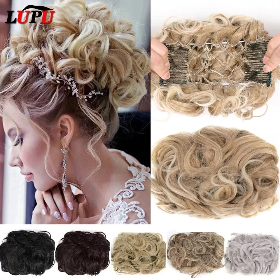 Top Trends: LUPU Messy Synthetic Curly Hair Bun Comb Chignon With Hair Elastic Band Clip In Natural Fake Hair Pieces For Women Scrunchies Shoppable Styles