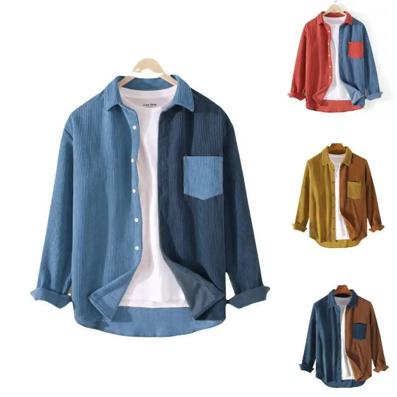 Top Trends: Spring Autumn Cargo Corduroy Men Long Sleeve Casual Pocket Patchwork Men&#039;s Shirts High Quality Overshirt Blouses Male Clothing Shoppable Styles