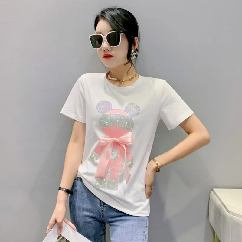 Top Trends: #5214 Black Green White Cute Cartoon Diamonds Short Sleeve T Shirt Women Slim Cotton Summer T-shirt Femme Printed Korean Fashion Shoppable Styles - Image 6