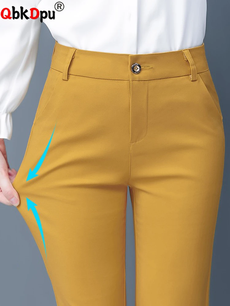 Top Trends: Slim Skinny High Waist Elastic Pencil Pants Overiszed 75kg Women Ankle-length Trousers Casual Spring 2024 Office Formal Pantalon Shoppable Styles