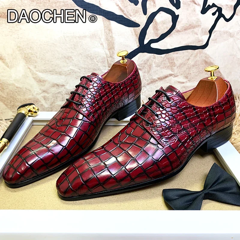 Top Trends: LUXURY BRAND MEN&#039;S LEATHER SHOES RED BLACK LACE UP POINTED DERBY OXFORD PRINT CASUAL MENS DRESS WEDDING PARTY SHOES MEN Shoppable Styles