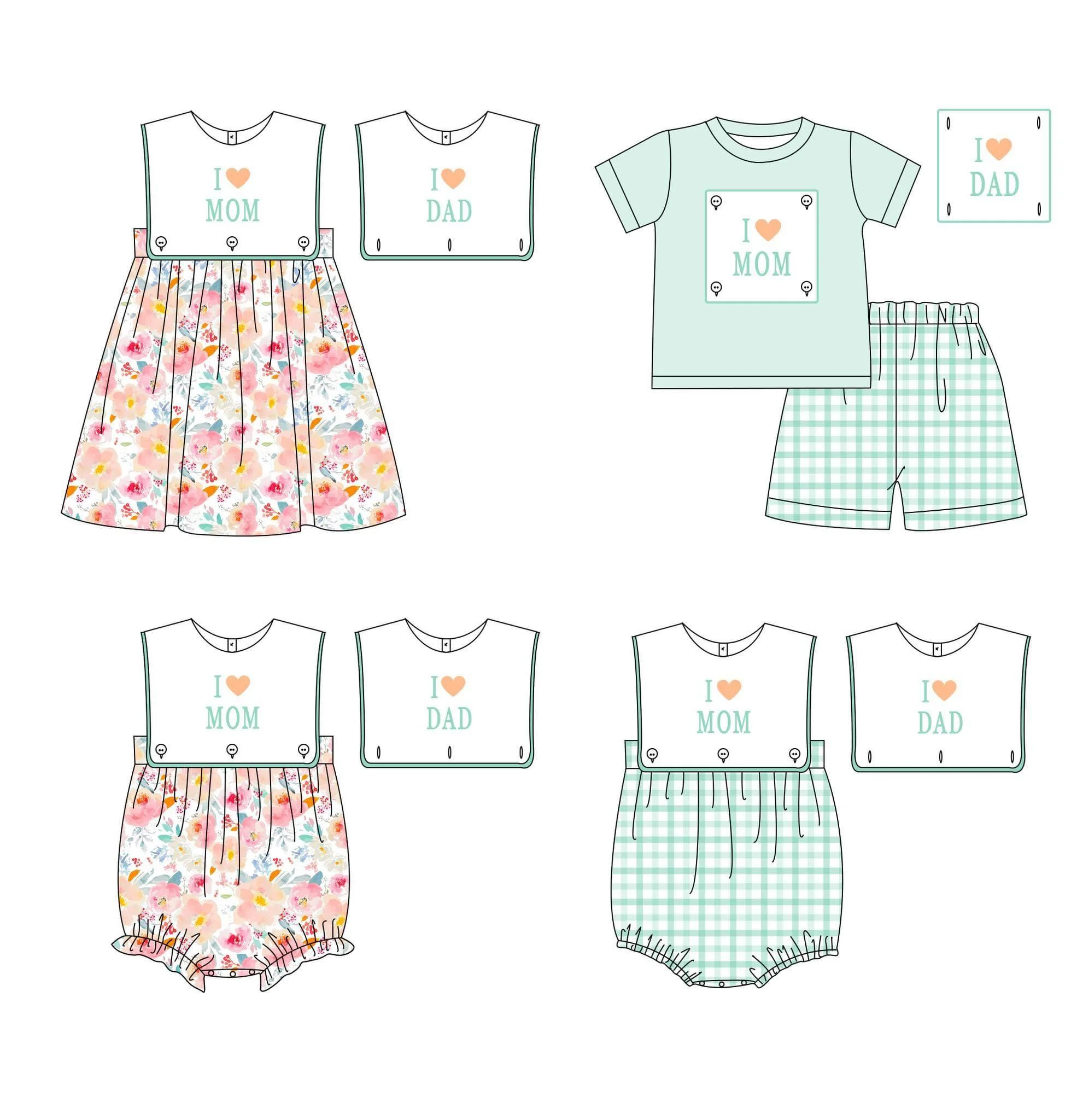 Top Trends: Infant Dress Outfits Baby Girl Clothes Set 2pc Romper Suit I LOVE MOM DAD Embroidery Bodysuit Shirt Sleeve Mint Jumpsuit Pants Shoppable Styles