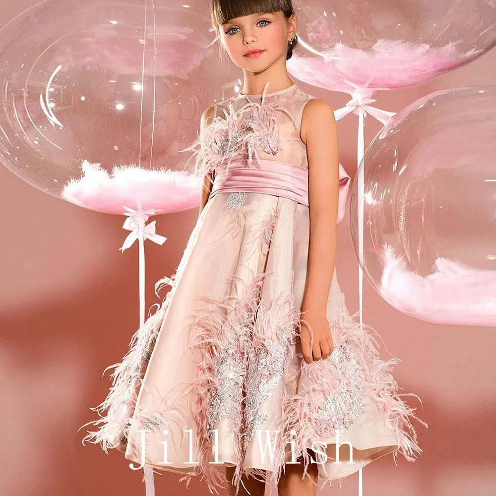 Top Trends: Jill Wish Luxury Elegant Girl Dress Applique Feathers Bow Princess Kids Wedding Birthday Party Gown First Communion Pageant J159 Shoppable Styles