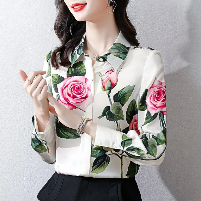 Top Trends: Vintage Printed Lapel Button Loose Florall Shirt Women's Clothing 2023 Spring New Casual Tops All-match Office Lady Blouse Shoppable Styles