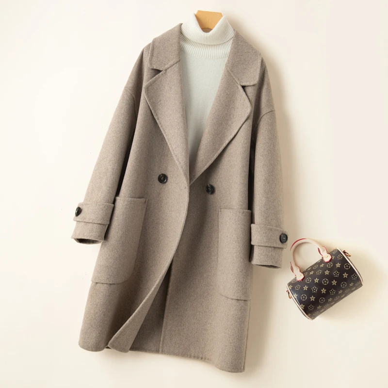 Top Trends: Autumn And Winter New 100% Pure Wool Double Sided Cashmere Coat Women&#039;s Mid Length Double Sided Wool Suit Wool Coat Coat Shoppable Styles