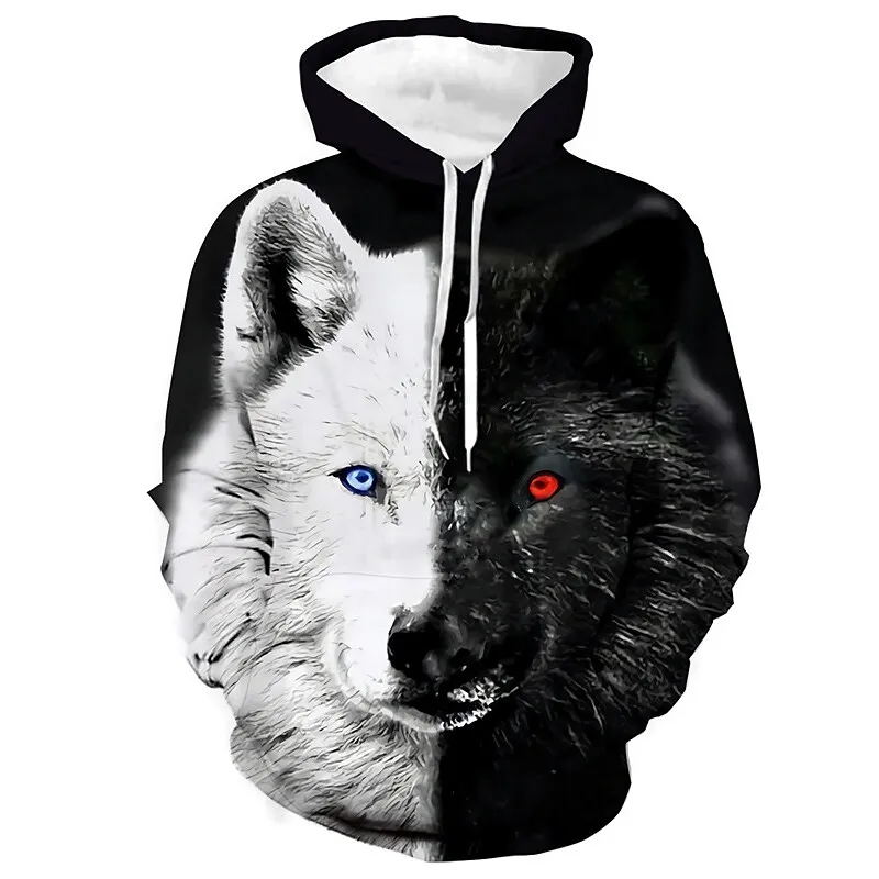 Top Trends: Black And White Wolf Print 3D Men&#039;s Hoodies Fashion Animal Pattern Women&#039;s Sweatshirts Leisure Essentials Pullover Jackets Coat Shoppable Styles