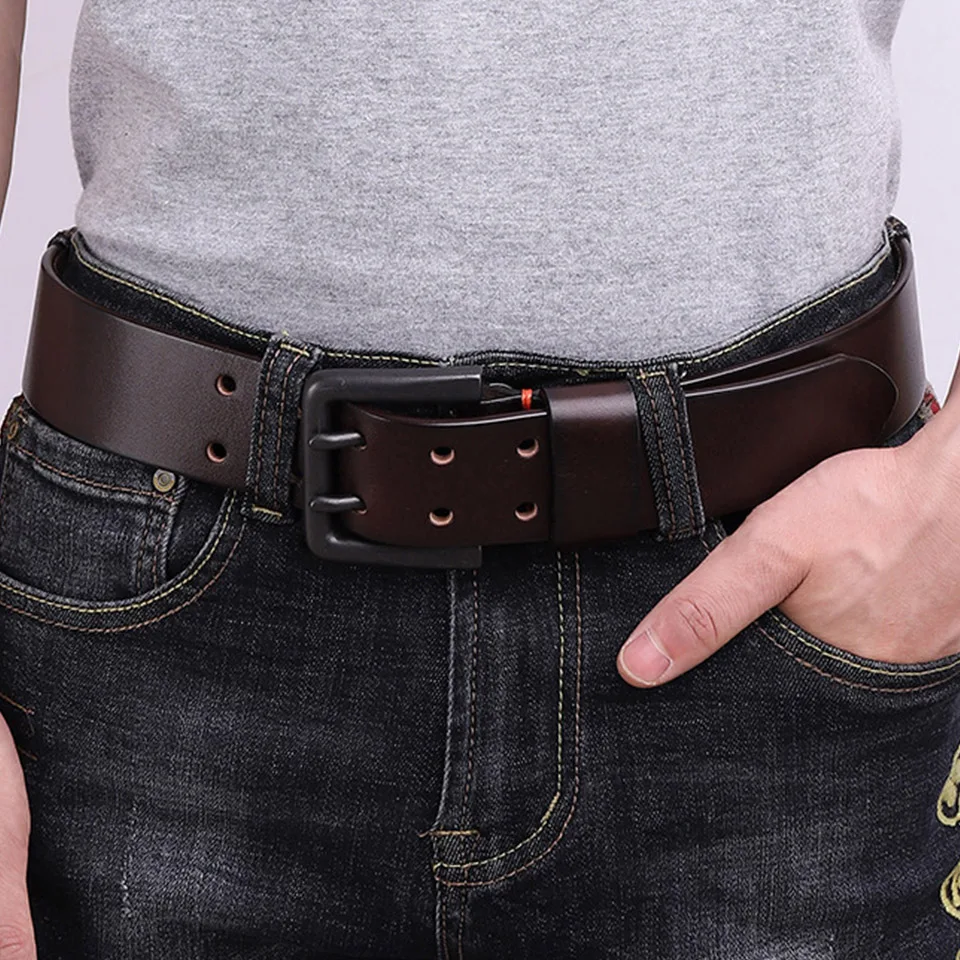 Top Trends: 4.3cm Widened Double Needle Buckle Cowhide Leather Belt For Men's Genuine Leather Korean Youth Business Travel Versatile Belt Shoppable Styles - Image 2