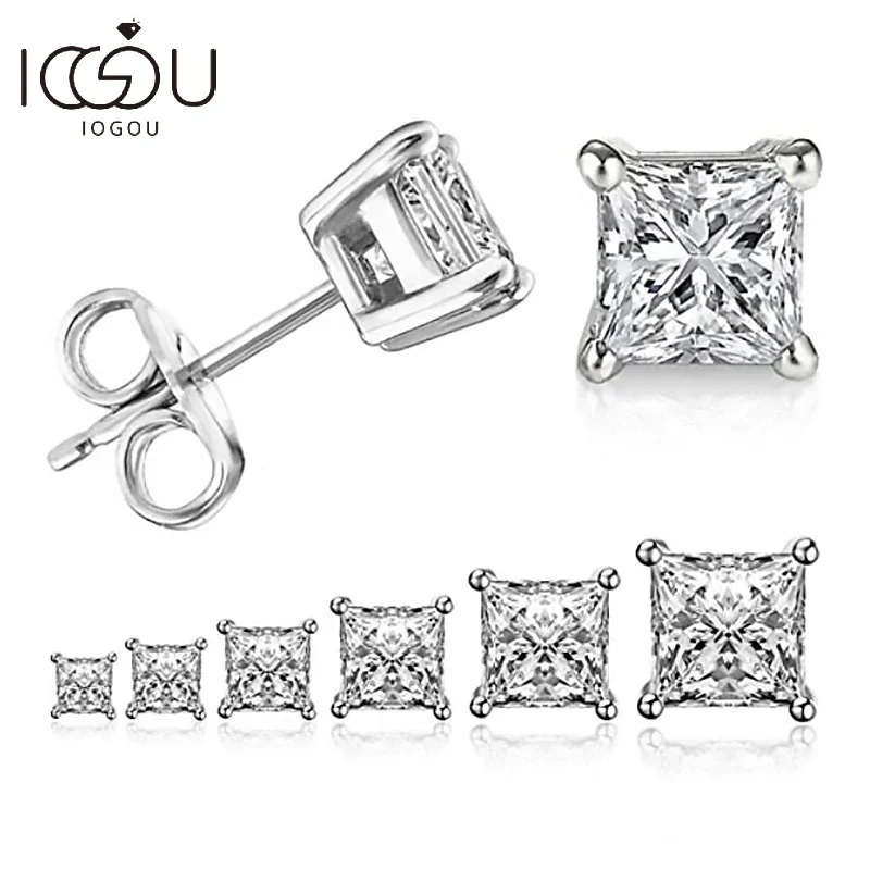 Top Trends: IOGOU 925 Sterling Silver Stud Earrings For Women 4-Claws Square Zirconia Earring Wedding Engagement Bridal Diamond Jewelry Gift Shoppable Styles