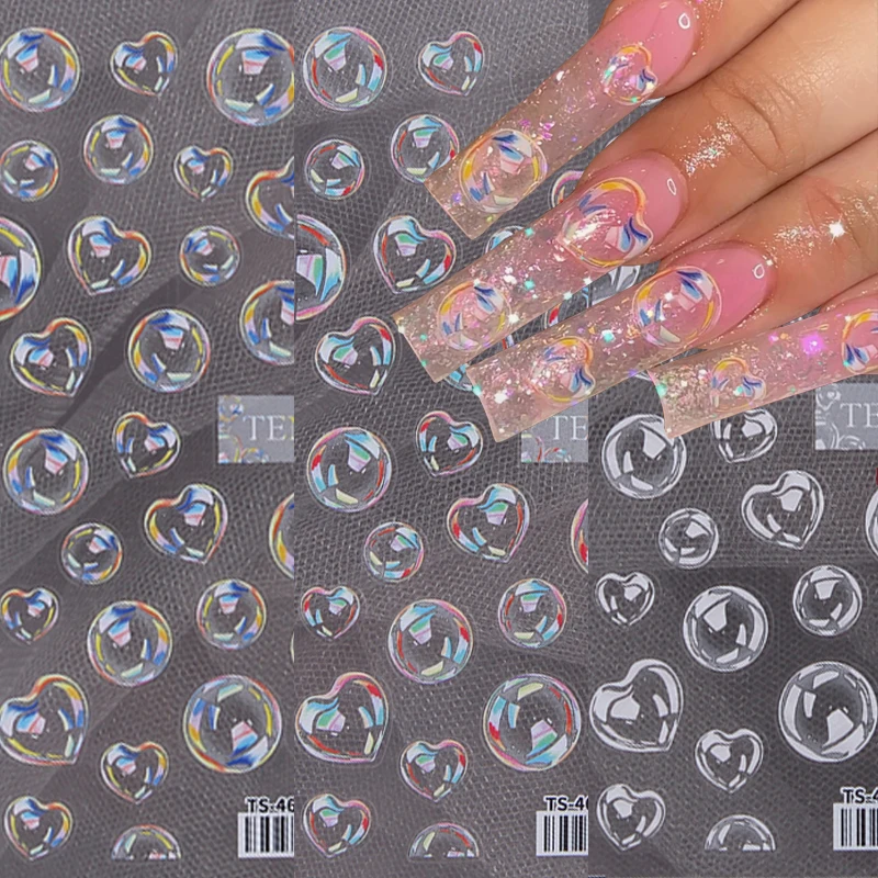 Top Trends: 1PC Transparent Bubble Nail Art Sticker 8*10CM Lovely Cute 5D Bubbles Nail Decals Self-Adhesive Embossed Bubble Manicure Slider Shoppable Styles