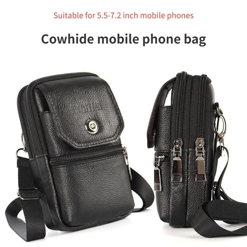 Top Trends: 2023 New Men's Cowhide Mobile Phone Bag Vintage Crossbody Bag Outdoor Construction Site Mobile Case Waterproof Waist Bag Shoppable Styles