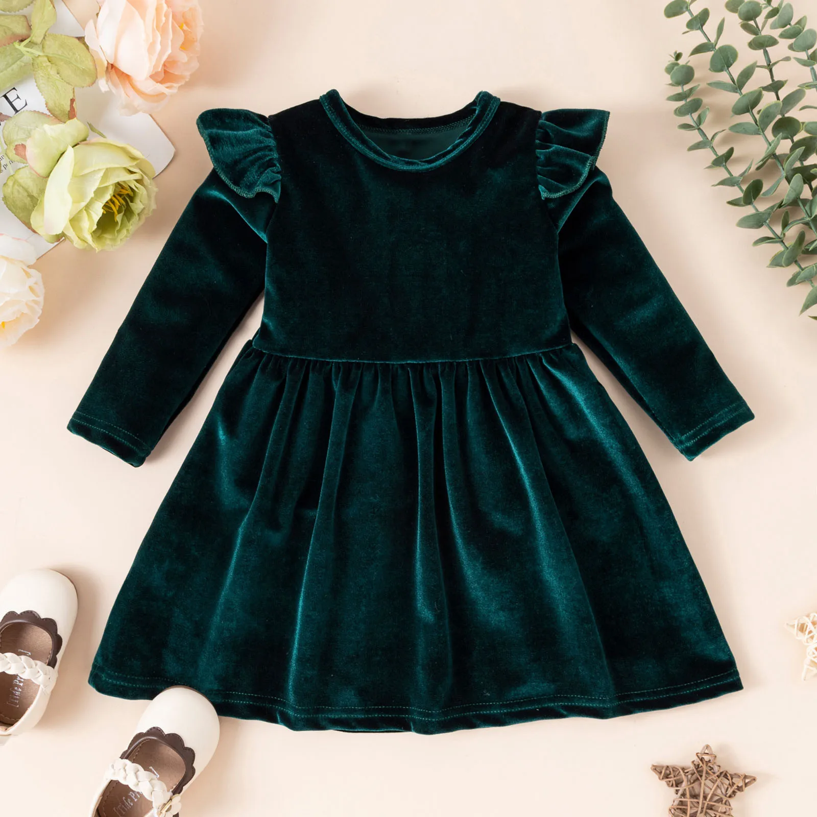 Top Trends: 1-5 Years Toddler Girls Dress Autumn Long Sleeve Party Dresses Solid Color Princess Dress Winter Velvet Dress Clothes For Girls Shoppable Styles