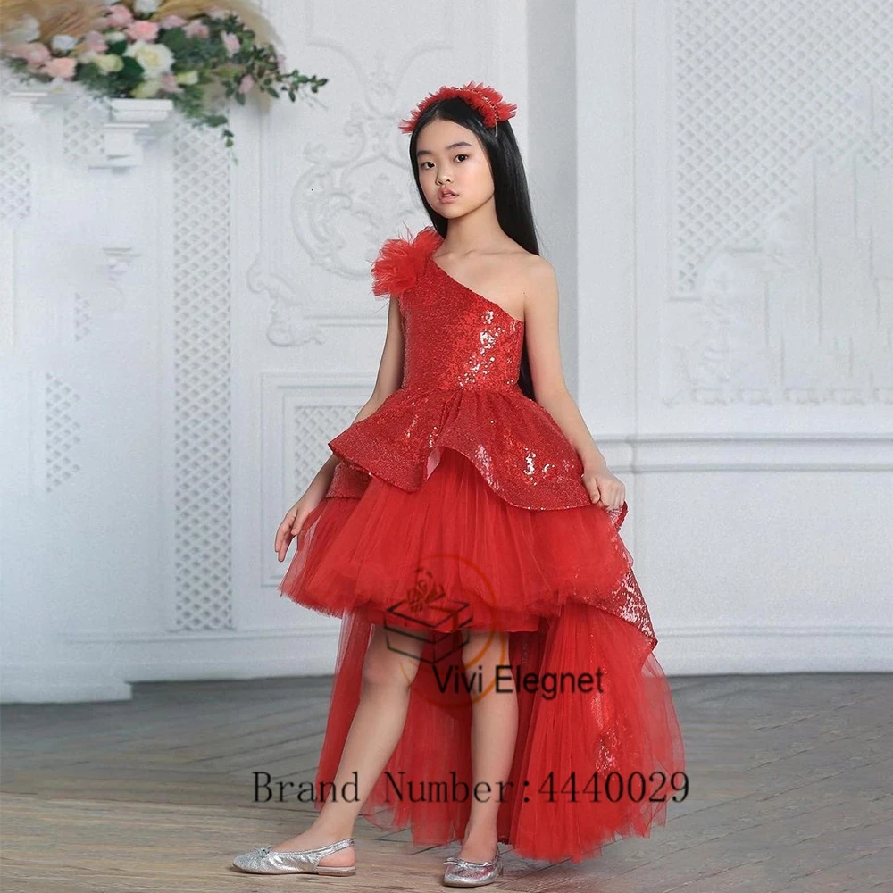 Top Trends: Charming Red Scoop Flower Girl Dresses With Sequined Sleeveless Soft Tulle Wedding Party Gowns Knee Length فساتين اطفال للعيد Shoppable Styles