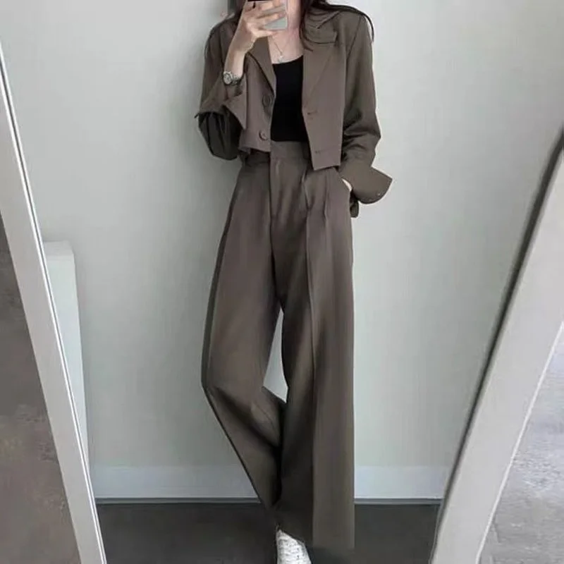 Top Trends: DAYIFUN Elegant Two Piece Suits Blazer Female Short Tops Jacket Wide Leg High Waist Pants Office Ladies Sets Casual Coats Shoppable Styles - Image 4