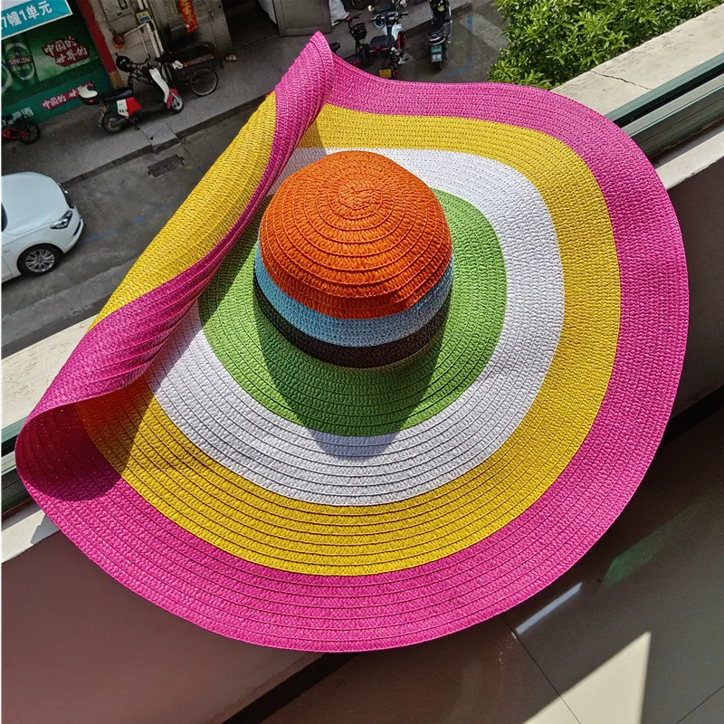 Top Trends: Rainbow Striped Big Brim Anti-ultraviolet Sunshade Sun Hat Beach Sun Hat With Wire Edge Can Be Folded Arbitrarily Shoppable Styles - Image 2