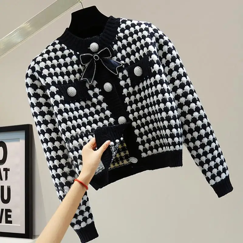 Top Trends: Korean Women Short Cardigans Sweaters Streetwear Fashion Knitted Clothing Spring Autumn Long Sleeve Bow Diamonds Casual Coats Shoppable Styles