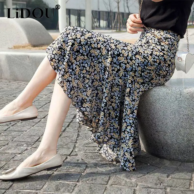 Top Trends: Summer Vintage Floral Print A-line Skirts Women Elegant All-match Beach Vacation Casual Fashion High Waist Skirt Female Clothes Shoppable Styles