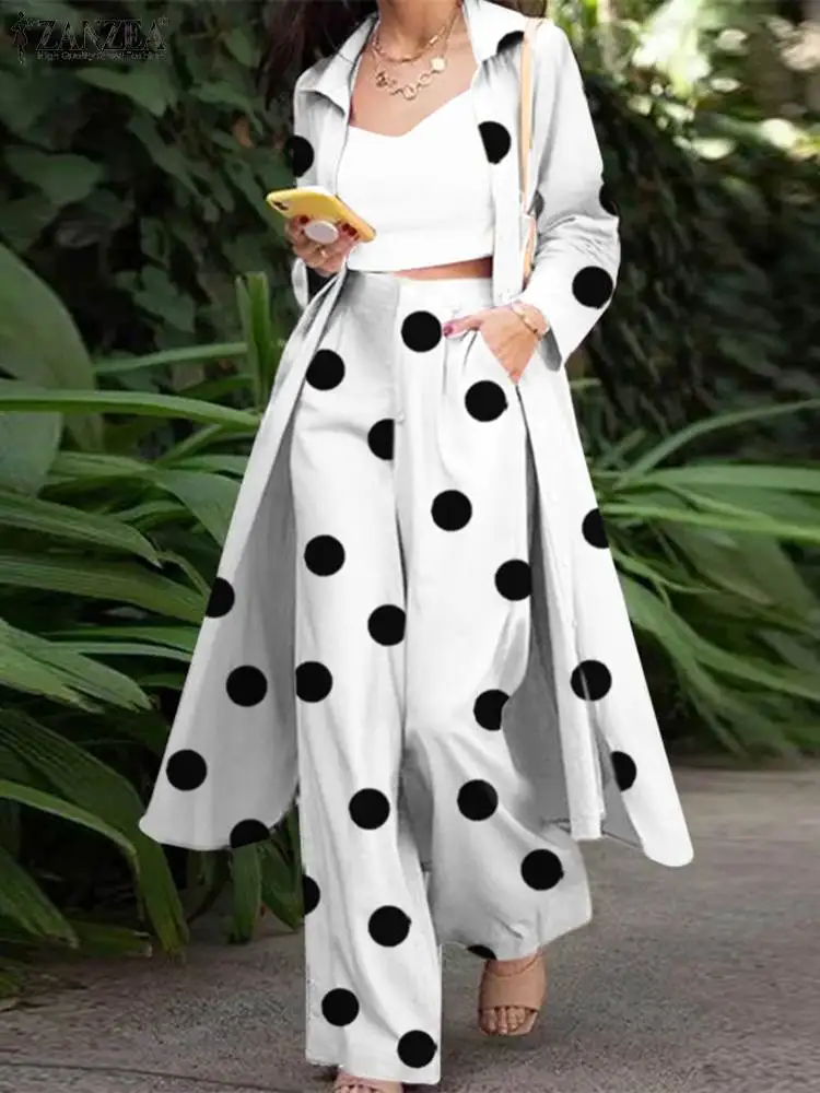 Top Trends: Women Polka Dot Matching Sets ZANZEA Fashion Print Tracksuit 2PCS Long Sleeve Blouses Long Pants Female Urban Outifits Oversized Shoppable Styles