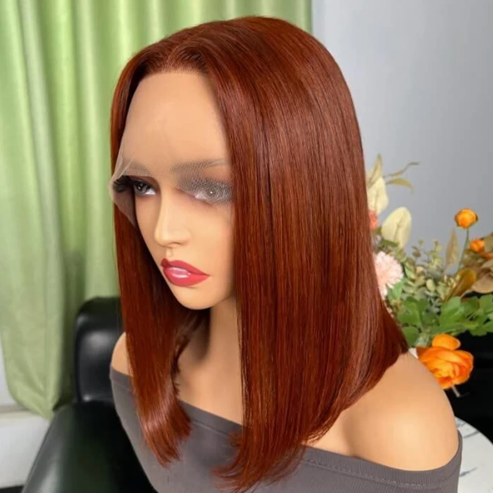 Top Trends: Short Brown Color Bob Wig Brazilian Straight Lace Front Human Hair Wigs For Women Reddish Brown #33 Lace Part Wig With Baby Hair Shoppable Styles