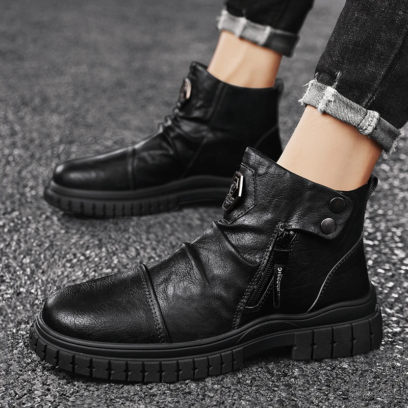 Top Trends: Trend Shoes Male White Sneakers Men Boots Fashion High Top Shoes For Men Cowboy Casual Black Leather Ankle Boots Men 2023 Shoppable Styles - Image 3