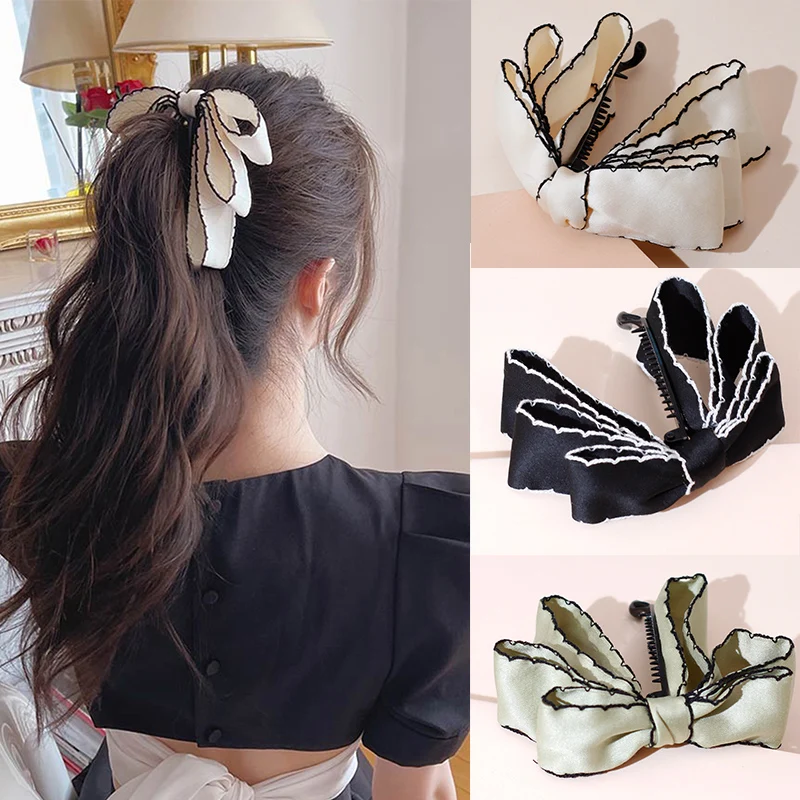 Top Trends: Lystrfac New Solid Color Fashion Fabric Bow Banana Hair Clips Hairpin For Women Back Head Ponytail Headdress Hair Accessories Shoppable Styles