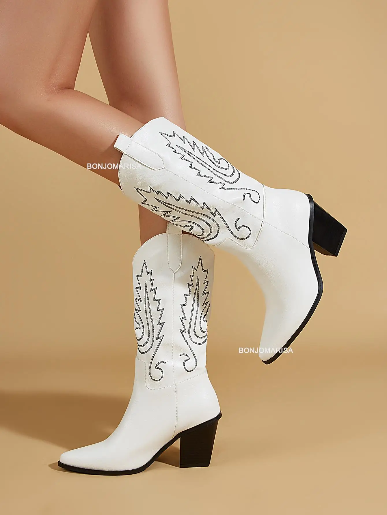 Top Trends: Embroidery Boots Women Fashion Slip On Pure White Western Boots Cowboy Cowgirls Vintage Shoes 2023 Brand New Pointed Toe Shoppable Styles