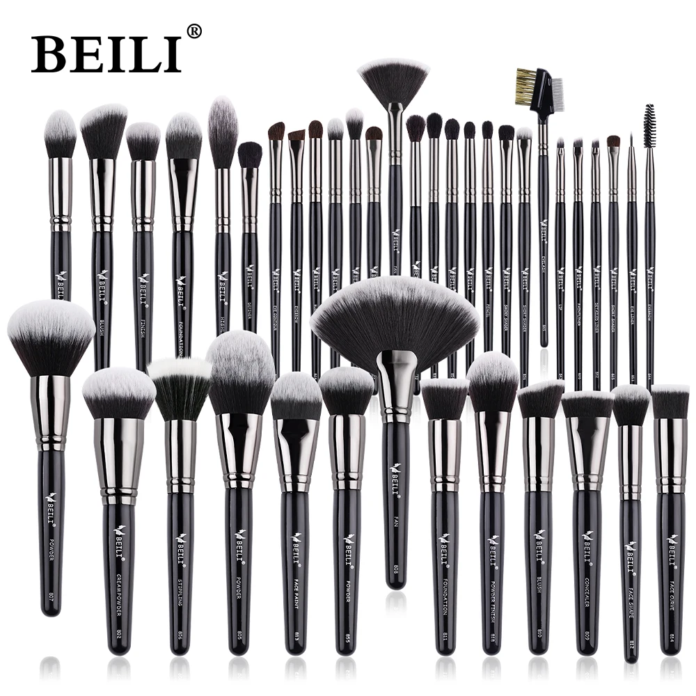 Top Trends: BEILI Luxury Black Professional Makeup Brush Set Big Powder Makeup Brushes Foundation Natural Blending Pinceaux De Maquillage Shoppable Styles