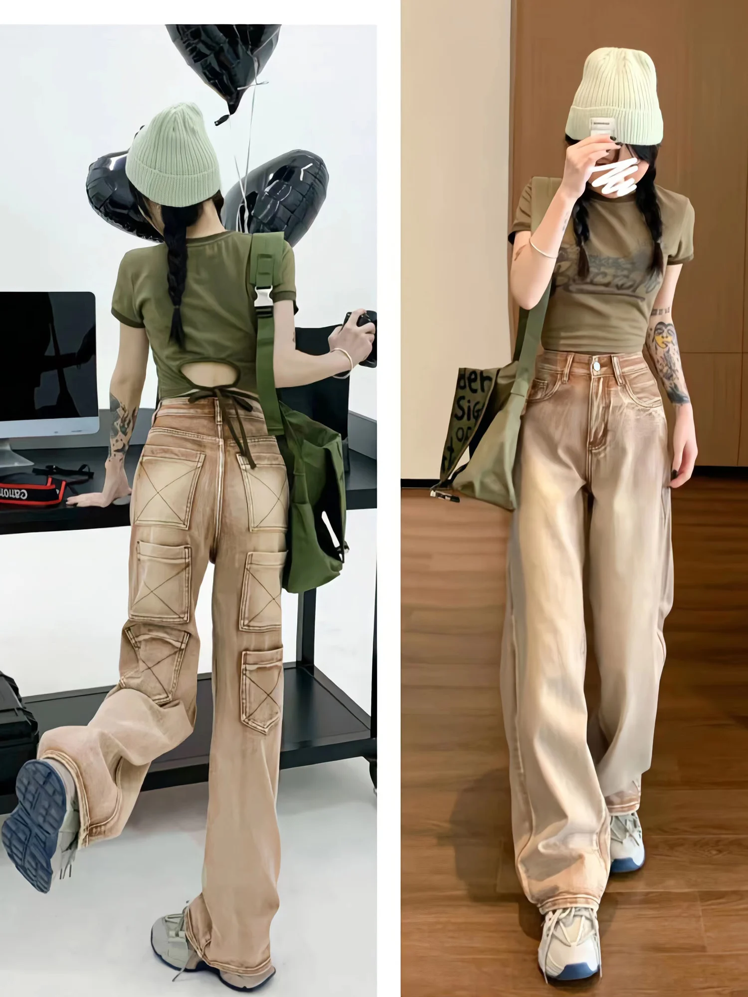 Top Trends: Y2k Women'S Jeans Vintage Washed Many Pockets Design New Loose Casual Wide-Leg Draggle-Tail Trousers Shoppable Styles