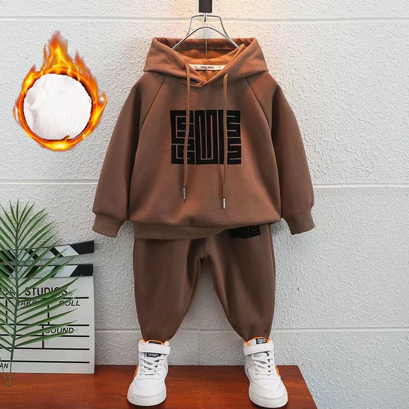 Top Trends: Fleece Winter Clothing Sets Baby Boy Children Pullover Sweatshirts + Simple Solid Cotton Sports Pants 2pc Kids Clothes Boy Suit Shoppable Styles