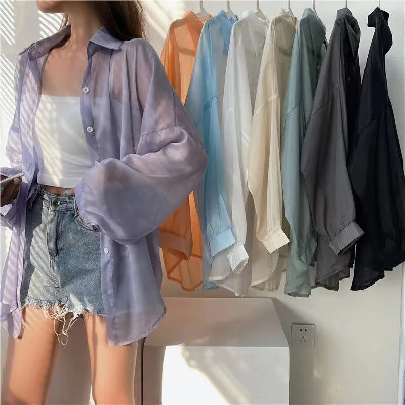 Top Trends: Summer Chiffon Long Sleeve Shirts Women Ultar-Thin Sun Protection Breathable Translucent Shirts Sexy Fashion Loose Outwear Shoppable Styles