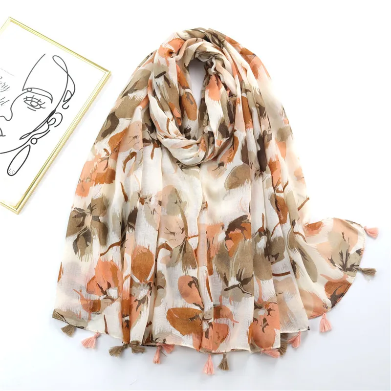 Top Trends: Autumn Fashion Ink Painting Floral Tassel Viscose Shawl Scarf Lady High Quality Wrap Pashmina Stole Bufandas Muslim Hijab Sjaal Shoppable Styles