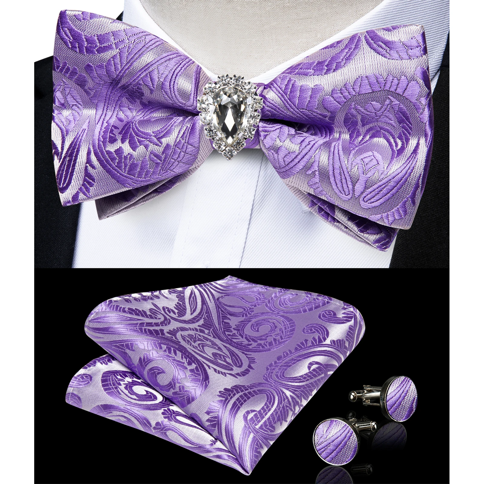 Top Trends: Classic Bow Tie For Men Wedding Purple Pre-tied Bowtie Cufflinks Ring Set For Party Man Accessories Silk Butterfly Knot Gift Shoppable Styles