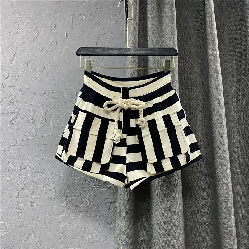 Top Trends: Women's Summer Korean-style Edition New Elastic Waist Casual Fashion Shorts Striped Pocket Drawstring Versatile Workwear Pants Shoppable Styles