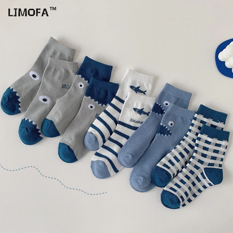 Top Trends: LJMOFA 5 Pairs 1-12 Yrs Kids Socks Cute Girls Animal Shark Boys Socks Warm Stripe Plaid School Cartoon Fashion Socks C107 Shoppable Styles