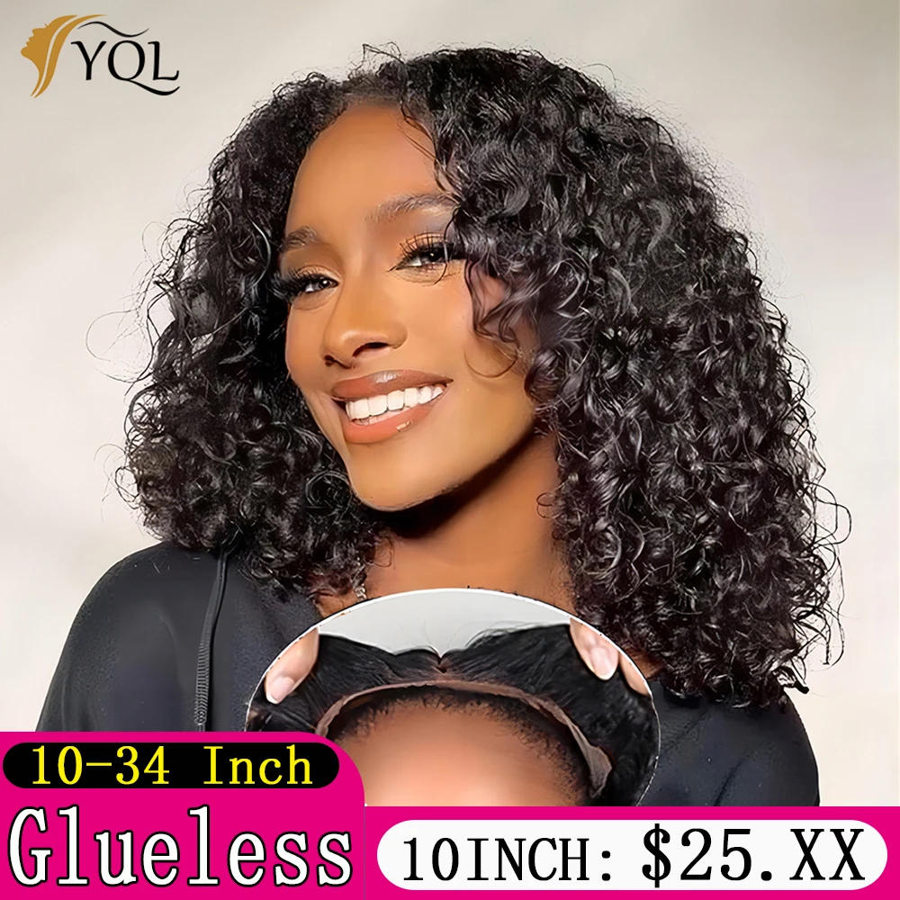 Top Trends: Glueless Wig Human Hair Ready To Wear Water Wave Bob Human Hair Wig Glueless Pre-Cut 4x4 Lace Curly Human Hair Wigs For Women Shoppable Styles