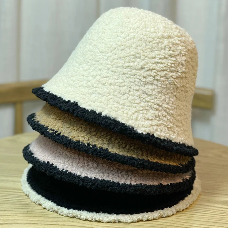 Top Trends: Thick Lamb Fleece Dome Panama Basin Cap For Woman Girls Winter Warm Fisherman Hat Solid Color Windproof Fluffy Fur Bucket Hats Shoppable Styles