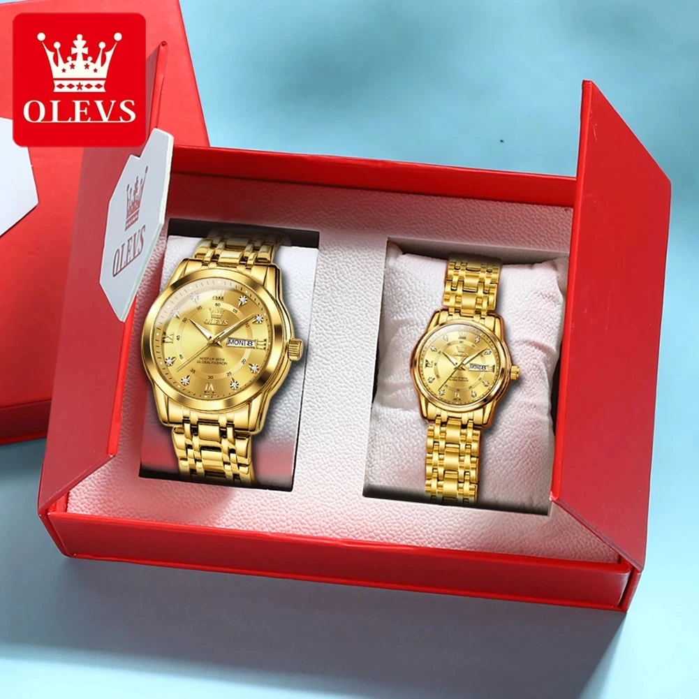 Top Trends: OLEVS Couple Watch Pair For Men And Women Stainless Steel Waterproof Men&#039;s Watches Luxury Gold Diamond Lover&#039;s Wristwatches 2023 Shoppable Styles